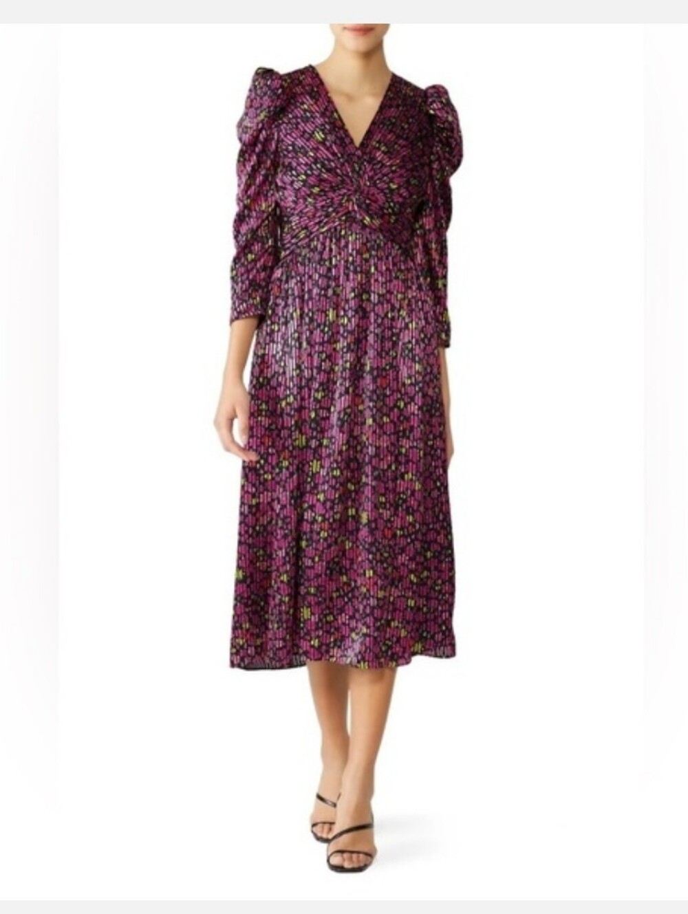 Kate Spade Marker Floral Devore Midi Dress Pink Purple Size 2